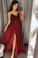 Cheap Prom Dresses Spaghetti Straps Aline Chic Long Simple Dark Green Slit Prom Dress JKL1316|Annapromdress