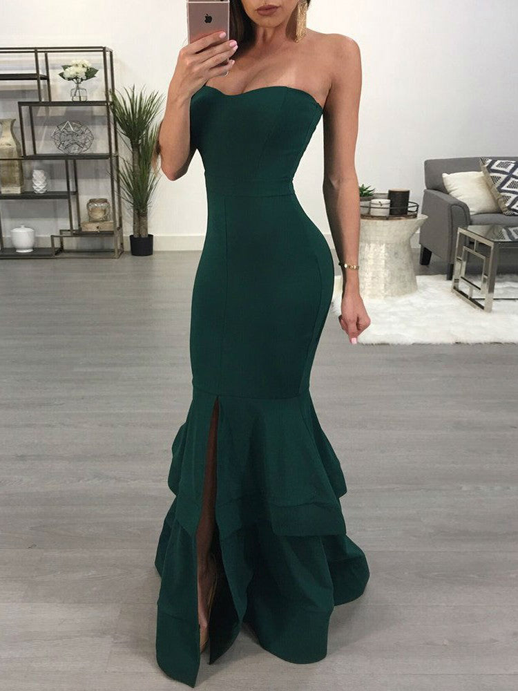 green emerald velvet dress Dark Green Prom Dresses with Slit Long Mermaid Prom Dress Sexy Evening –  Anna PromDress