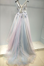 Beautiful Prom Dresses A-line V-neck Sweep Train Long Colorful Chic Prom Dress JKL1325|Annapromdress