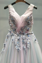 Beautiful Prom Dresses A-line V-neck Sweep Train Long Colorful Chic Prom Dress JKL1325|Annapromdress
