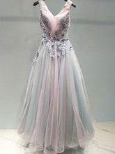 Beautiful Prom Dresses A-line V-neck Sweep Train Long Colorful Chic Prom Dress JKL1325|Annapromdress