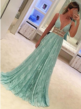 Lace Prom Dresses with Straps A-line Deeep V Long Prom Dress Sexy Evening Dress JKL1328|Annapromdress