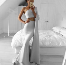 Two Piece Prom Dresses Trumpet Mermaid Short Train Long Chic Long Sleeve Prom Dress JKL1334|Annapromdress