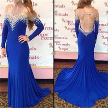 Royal Blue Prom Dress Backless Long Sleeve Long Sexy Prom Dress/Evening Dress JKL134