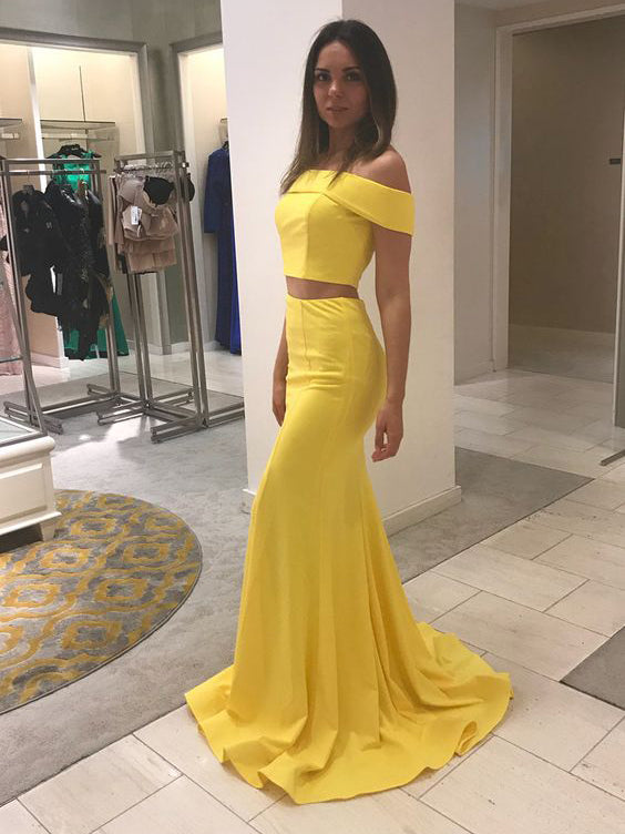 Two Piece Prom Dresses Trumpet Mermaid Brush Train Long Yellow Chic Pr Anna PromDress Two Piece Prom Dresses Trumpet Mermaid Brush Train Long Yellow Chic Pr Anna PromDress