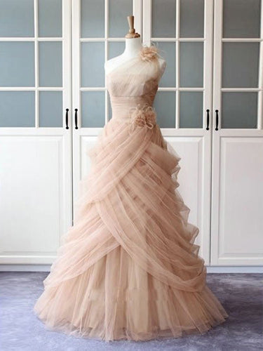 One Shoulder Prom Dresses A-line Ruffles Long Prom Dress Sexy Evening Dress JKL1342|Annapromdress