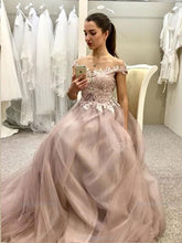 Chic Prom Dresses Bateau Aline Floor-length Appliques Long Tulle Prom Dress JKL1347|Annapromdress