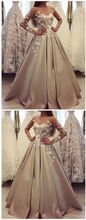 Long Sleeve Prom Dresses Off-the-shoulder A Line Long Chic Satin Prom Dress JKL1355|Annapromdress