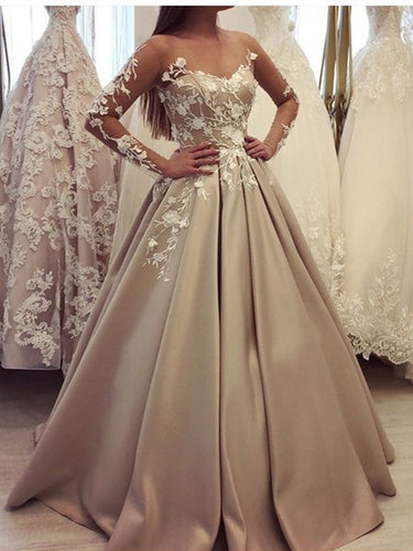 Long Sleeve Prom Dresses Off-the-shoulder A Line Long Chic Satin Prom Dress JKL1355|Annapromdress