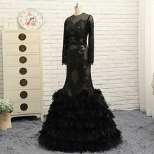 Long Sleeve Prom Dresses Mermaid Plume Long Black Prom Dress Sexy Evening Dress JKL1356|Annapromdress