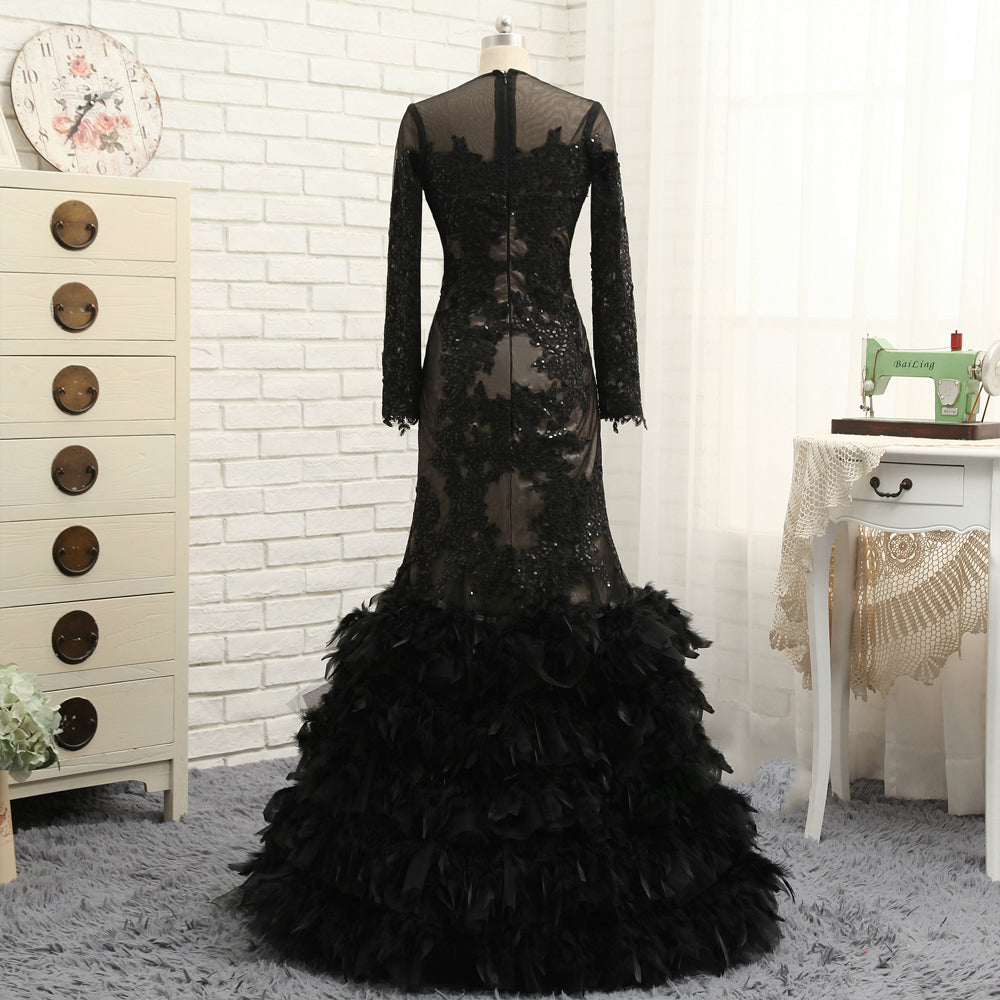 Long Sleeve Prom Dresses Mermaid Plume Long Black Prom Dress Sexy Even Anna PromDress Long Sleeve Prom Dresses Mermaid Plume Long Black Prom Dress Sexy Even Anna PromDress