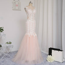 Mermaid Prom Dresses Bateau Appliques Blush Pink Long Trumpet Chic Lace Prom Dress JKL1357|Annapromdress