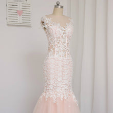 Mermaid Prom Dresses Bateau Appliques Blush Pink Long Trumpet Chic Lace Prom Dress JKL1357|Annapromdress