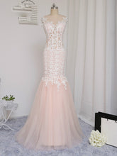 Mermaid Prom Dresses Bateau Appliques Blush Pink Long Trumpet Chic Lace Prom Dress JKL1357|Annapromdress