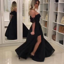 Black Prom Dresses with Slit Off-the-shoulder A-line Long Chic Lace Prom Dress JKL1358|Annapromdress