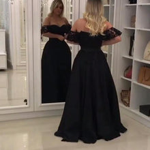 Black Prom Dresses with Slit Off-the-shoulder A-line Long Chic Lace Prom Dress JKL1358|Annapromdress