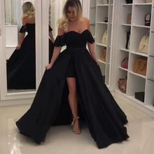 Black Prom Dresses with Slit Off-the-shoulder A-line Long Chic Lace Prom Dress JKL1358|Annapromdress