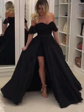 Black Prom Dresses with Slit Off-the-shoulder A-line Long Chic Lace Prom Dress JKL1358|Annapromdress