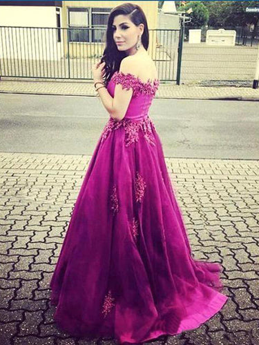 Beautiful Prom Dresses Fuchsia A-line Off-the-shoulder Long Prom Dress/Evening Dress JKL135