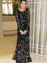 Long Sleeve Prom Dresses Sheath Long Floral Lace Chic Open Back Black Prom Dress JKL1367|Annapromdress