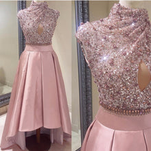 Unique Prom Dresses High Neck Asymmetrical Sequins Satin Prom Dress/Evening Dress JKL137