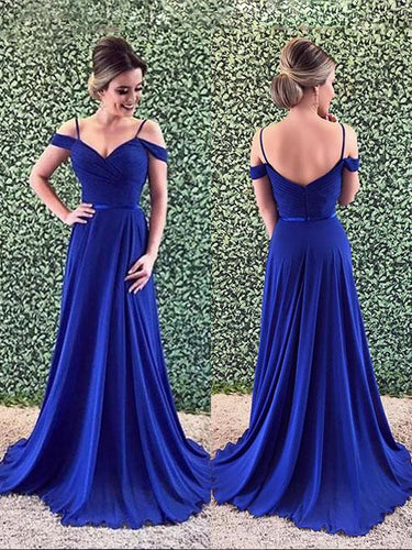 Open Back Prom Dresses with Straps A-line Royal Blue Chic Long Prom Dress JKL1374|Annapromdress