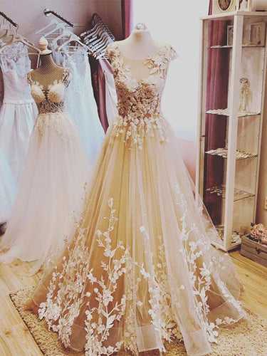 Chic Prom Dresses A-line Floor-length Appliques Beautiful Long Prom Dress JKL1377|Annapromdress