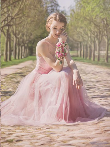 Fairy Prom Dresses Scoop Aline Floor-length Pink Long Tulle Prom Dress JKL1379|Annapromdress
