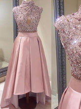 Unique Prom Dresses High Neck Asymmetrical Sequins Satin Prom Dress/Evening Dress JKL137
