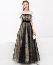 Black Prom Dresses Strapless A-line Polka Dot Lace Chic Long Prom Dress JKL1381|Annapromdress