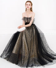 Black Prom Dresses Strapless A-line Polka Dot Lace Chic Long Prom Dress JKL1381|Annapromdress