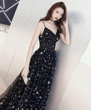 Chic Prom Dresses A-line Floor-length Star Lace Beautiful Long Black Prom Dress JKL1384|Annapromdress