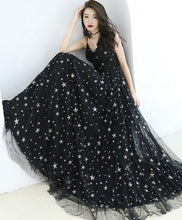 Chic Prom Dresses A-line Floor-length Star Lace Beautiful Long Black Prom Dress JKL1384|Annapromdress