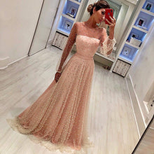 Long Sleeve Prom Dresses Aline Floor-length Beading Sparkly Long Prom Dress JKL1390|Annapromdress