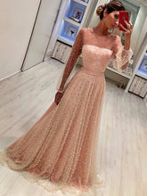 Long Sleeve Prom Dresses Aline Floor-length Beading Sparkly Long Prom Dress JKL1390|Annapromdress