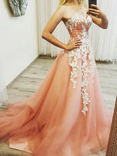 Sparkly Prom Dresses Sweetheart A Line Sweep Train Long Lace Prom Dress JKL1394|Annapromdress