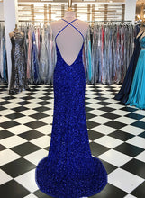 Sparkly Prom Dresses with Slit Sheath Short Train Long Royal Blue Prom Dress JKL1396|Annapromdress