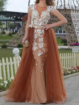 Long Prom Dresses Scoop Sheath Appliques Floor-length Sexy Chic Prom Dress JKL1397|Annapromdress