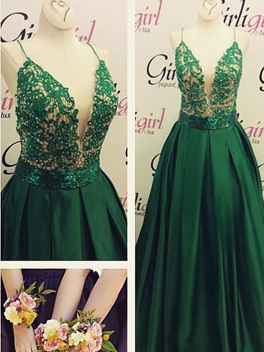Chic Prom Dresses Spaghetti Straps Dark Green Sexy Criss-Cross Straps Prom Dress/Evening Dress JKL139