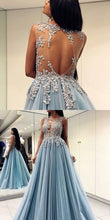 Beautiful Prom Dresses Scoop A-line Appliques Chic Long Open Back Prom Dress JKL1401|Annapromdress