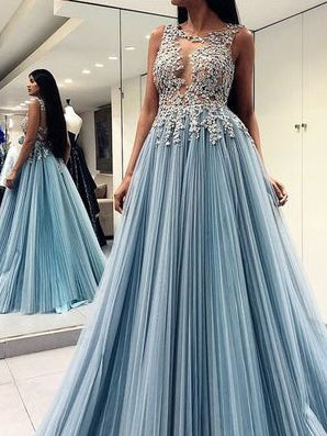 Beautiful Prom Dresses Scoop A-line Appliques Chic Long Open Back Prom Dress JKL1401|Annapromdress