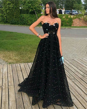 Black Prom Dresses A-line Sweetheart Colorful Pearls Long Sparkly Prom Dress JKL1415|Annapromdress