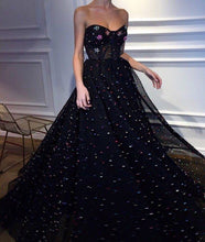 Black Prom Dresses A-line Sweetheart Colorful Pearls Long Sparkly Prom Dress JKL1415|Annapromdress