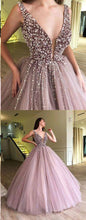 Ball Gown Prom Dresses with Straps Deep V Sparkly Prom Dress Long Evening Dress JKL1419|Annapromdress
