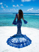 Long Sleeve Prom Dresses V-neck Lace Royal Blue Mermaid Open Back Prom Dress JKL1428|Annapromdress