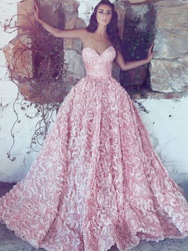Pink Lace Prom Dresses Sweetheart Long Luxury Prom Dress Sexy Evening Dress JKL1430|Annapromdress