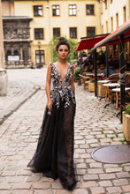 Black Prom Dresses Scoop Aline Sweep Train Long Sheer Lace Prom Dress JKL1431|Annapromdress