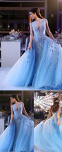 Beautiful Prom Dresses Aline Appliques Blue Long Lace Chic Prom Dress JKL1434|Annapromdress
