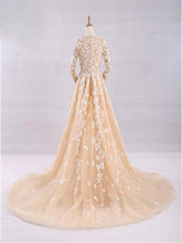 Long Sleeve Prom Dresses V-neck Lace Sweep Train Deep V Sexy Prom Dress JKL1435|Annapromdress