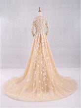 Long Sleeve Prom Dresses V-neck Lace Sweep Train Deep V Sexy Prom Dress JKL1435|Annapromdress